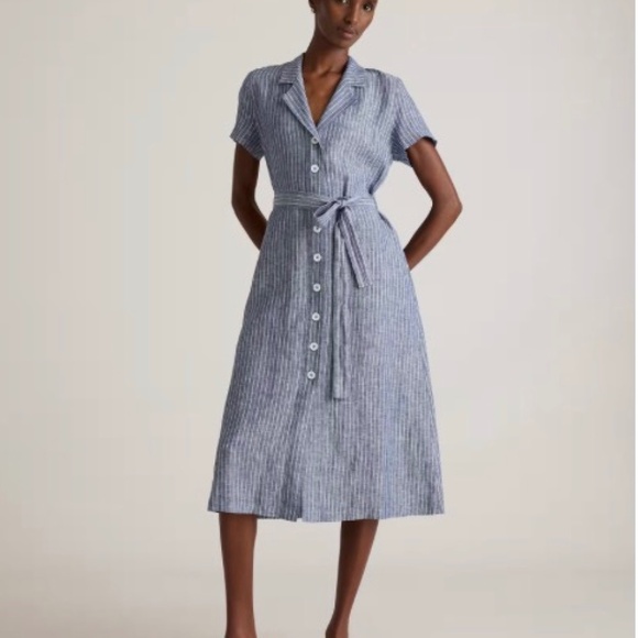 Quince 100% European Linen Button Front Dress in Chambray Stripe - Size Large - Picture 1 of 6